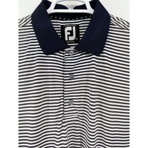 FootJoy Lisle‎ Golf Polo Shirt Mens Large Black White Striped Tulsa Country Club